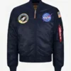 Alpha Industries MA 1 VF NASA badge bomber jacket blue