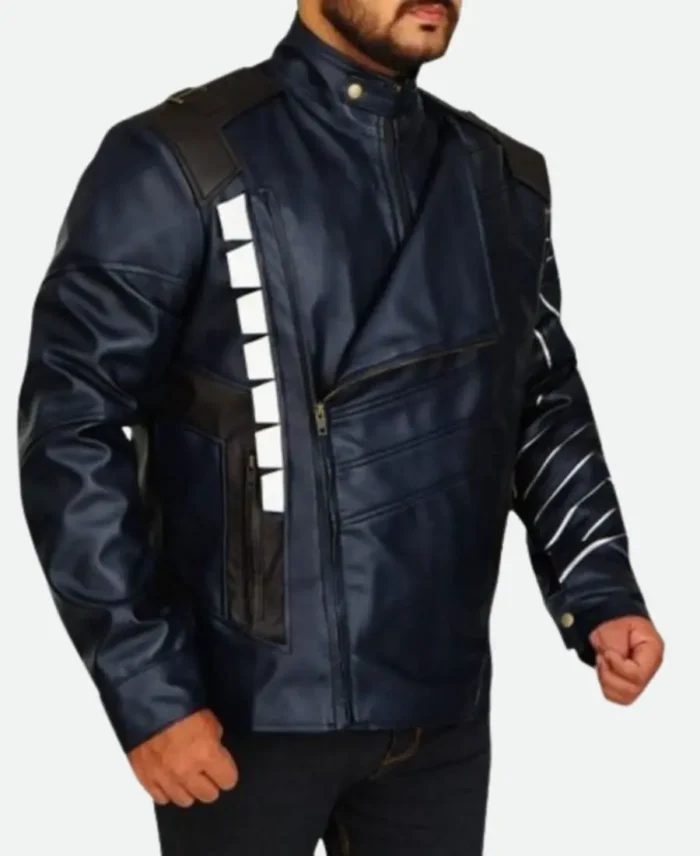 Avengers Infinity War Bucky Barnes Winter Soldier Blue Leather Jacket