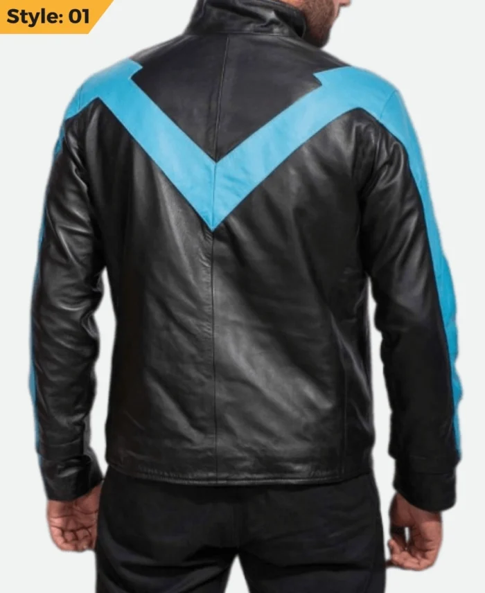 Dick Grayson Nightwing Leather Jacket Style 01 Back by the movie outfits