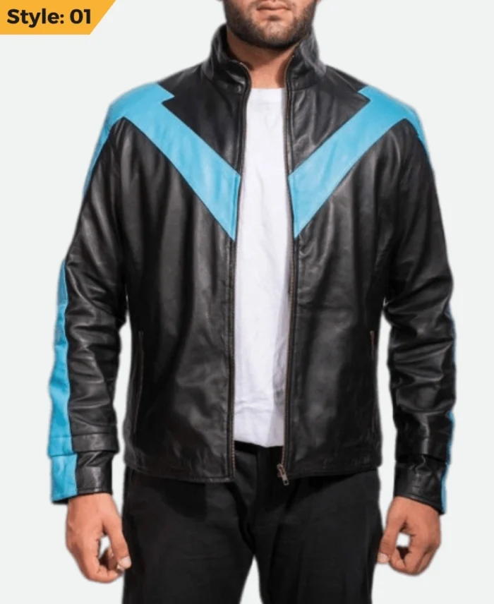 Dick Grayson Nightwing Leather Jacket Style 01 Front by the movie outfits