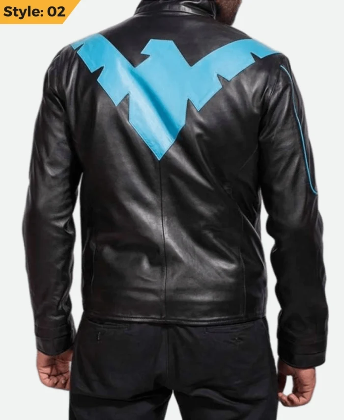 Dick Grayson Nightwing Leather Jacket Style 02 Back by the movie outfits