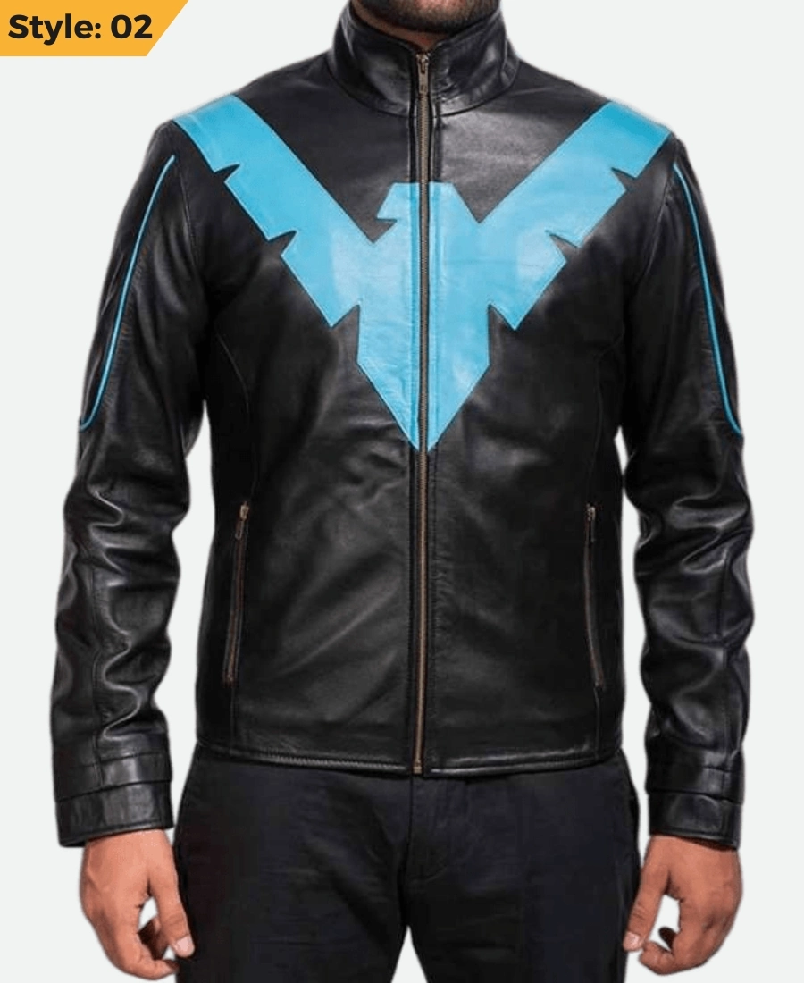 Dick Grayson Nightwing Leather Jacket Style 02 Front by the movie outfits