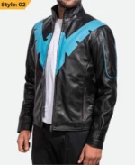 Dick Grayson Nightwing Leather Jacket Style 02 Side Pose by the movie outfits