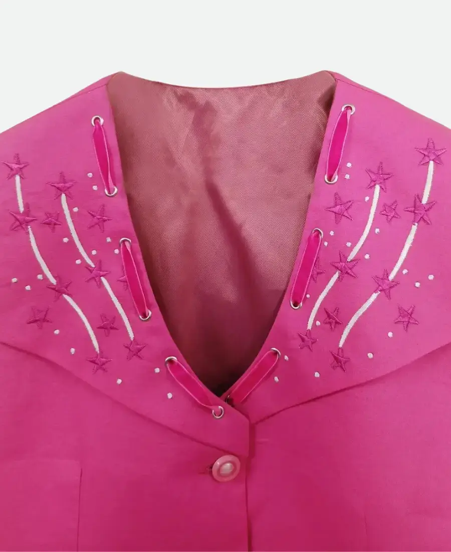 Margot Robbie Barbie Pink Vest Closer Look