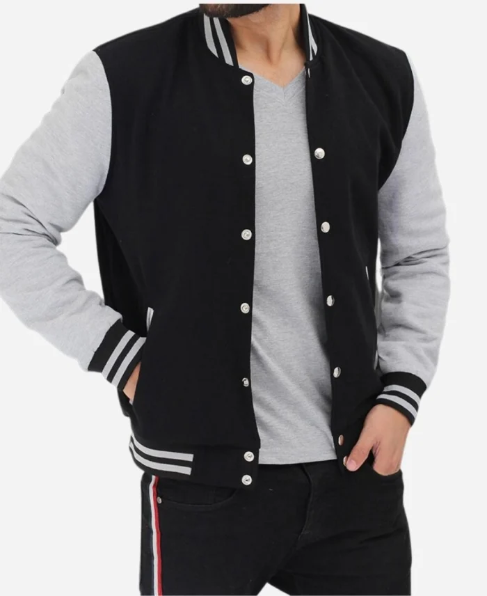 Riverdale Southside Serpents Black And Grey Varsity Jacket Side Pose