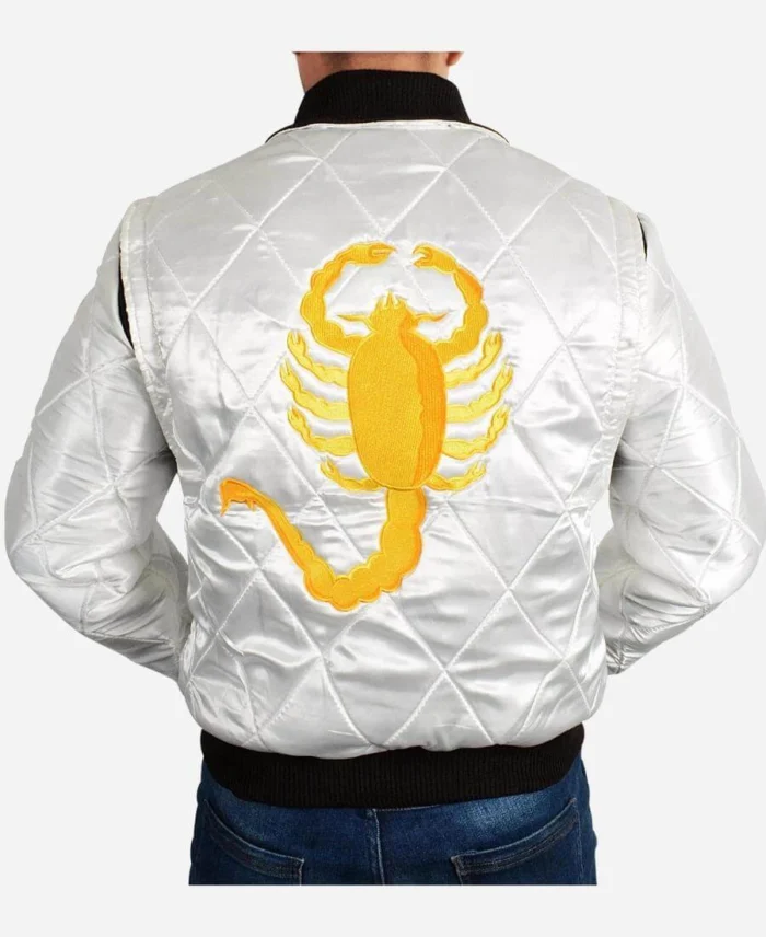 Ryan Gosling Drive Driver White Scorpion Bomber Jacket Back 1