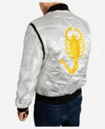 Ryan Gosling Drive Driver White Scorpion Bomber Jacket Side Pose 1