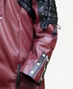 Steampunk Gothic Matrix Leather Trench Coat Maroon details 2