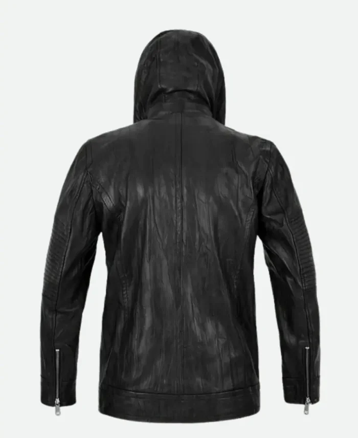 Tom Cruise Mission Impossible Ghost Protocol Ethan Hunt Black Leather Hooded Jacket back