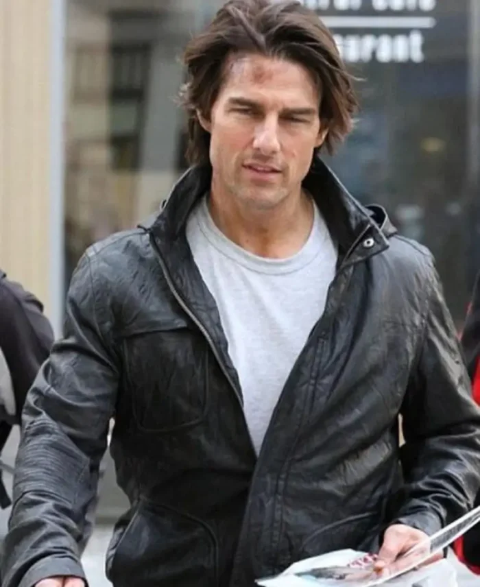 Tom Cruise Mission Impossible Ghost Protocol Ethan Hunt Black Leather Hooded Jacket back front