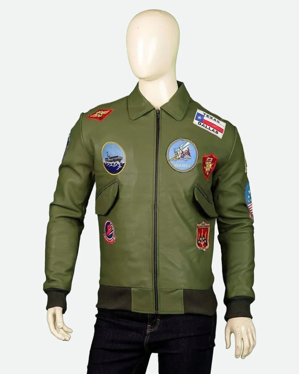 Top Gun Maverick G1 Green Leather Bomber Jacket 1