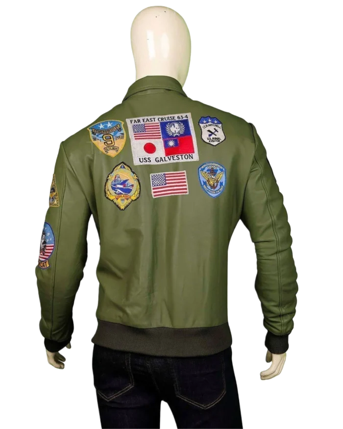 Top Gun Maverick G1 Green Leather Bomber Jacket Back 1