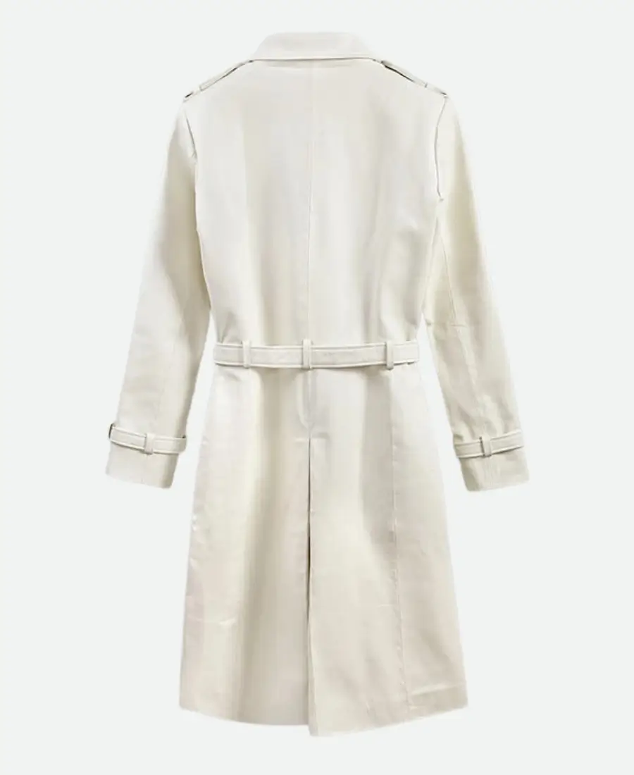 Vanessa Kirby Mission Impossible Fallout White Leather Trench Coat back 1