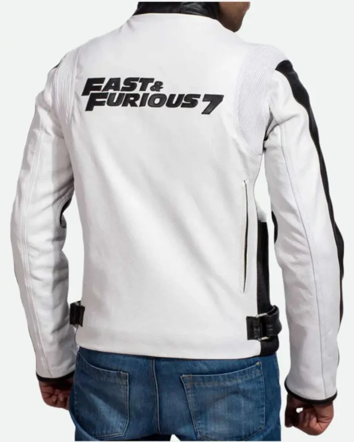 Vin Diesel Fast And Furious 7 Motorcycle White Leather Jacket Back