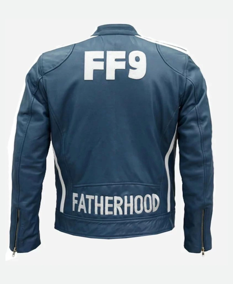 Vin Diesel Fast and Furious 9 Blue Leather Motorcycle Jacket Back