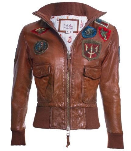 Women Top Gun Brown Leather Jacket