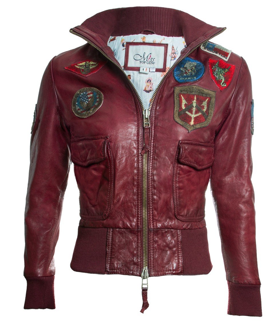 Women Top Gun Red Leather Jacket