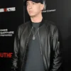 American Rapper Eminem Black Bomber Leather Jacket