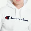 Champion White Hoodie Logo Detail