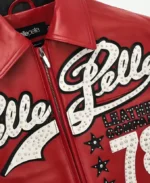 Pelle Pelle Encrusted Varsity Plush Red Leather Jacket