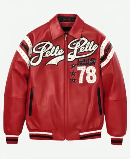 Pelle Pelle Red Encrusted Varsity Jacket