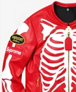 Skeleton Red Supreme Vanson Leather Jacket Front Sleeves closer