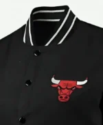 Chicago Bulls Poly Twill Black Jacket Front Closeup