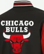 Chicago Bulls Red and Black Varsity Jacket Back Closeup