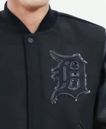 Detroit Tigers Black Varsity Jacket Front Closeup