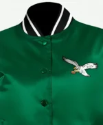 Eagles Kelly Green Varsity Jacket Front Closeup