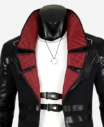 Solomon Reed Costume Black Red Leather Coat Front Detail