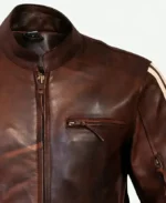 Tivoli Retro Brown Cruiser Removable Armour Jacket Front Closeup