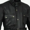 Trialmaster Black Leather Jacket Front Closeup