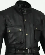 Trialmaster Black Leather Jacket Front Closeup