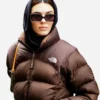 Kendall Jenner Brown North Face Puffer Jacket Front