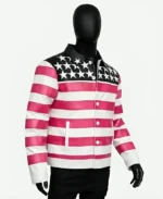 Lil Uzi Vert Pink Tape American Flag Leather Jacket Side