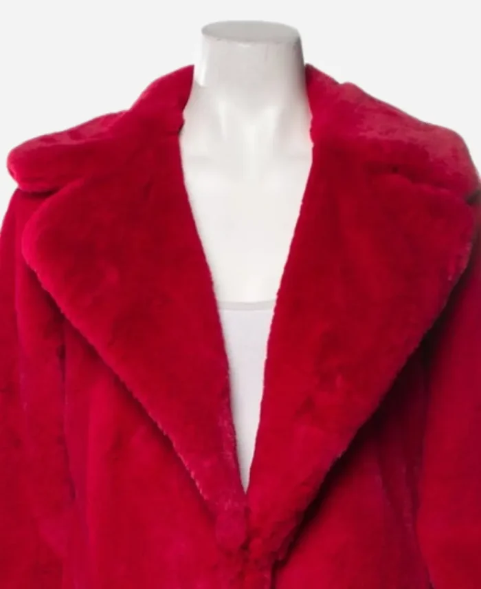 Ted Lasso Keeley Jones Red Fur Coat Front Closeup