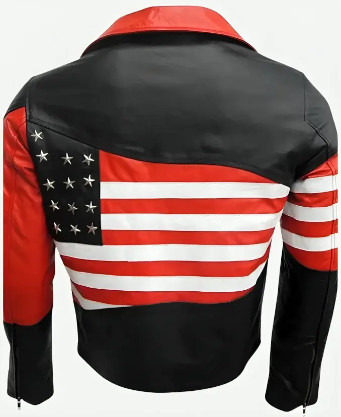 American Flag Biker Leather Jacket Back