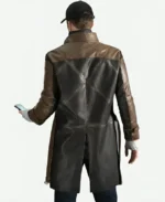 Aiden Pearce Watchdog Video Game long Distressed Brown Leather Coat