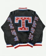 By Way Of Dallas Texas Rangers Black Letterman jacket