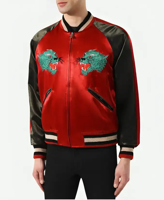 Kendall Roy Succession S04 Jeremy Strong Red Satin Bomber Jacket