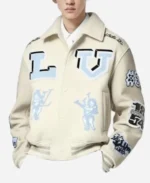 Louis Vuitton Cream Letterman Wool Varsity Jacket For Sale