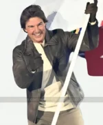 Paris Olympics 2024 Closing Ceremony Tom Cruise Stunt Brown Leather Jacket