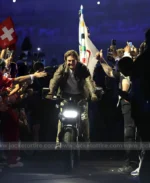 Paris Olympics 2024 Closing Ceremony Tom Cruise Stunt Leather Brown Jacket