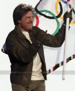 Paris Olympics 2024 Closing Ceremony Tom Cruise Stunt Leather Jacket