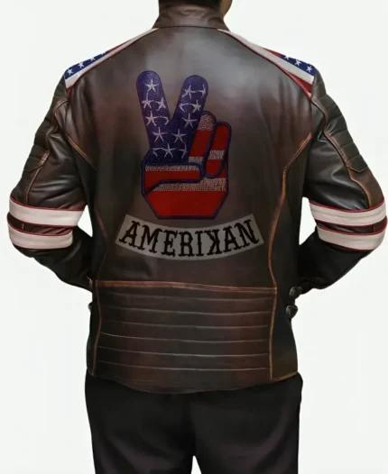 American Flag Brown Leather Jacket