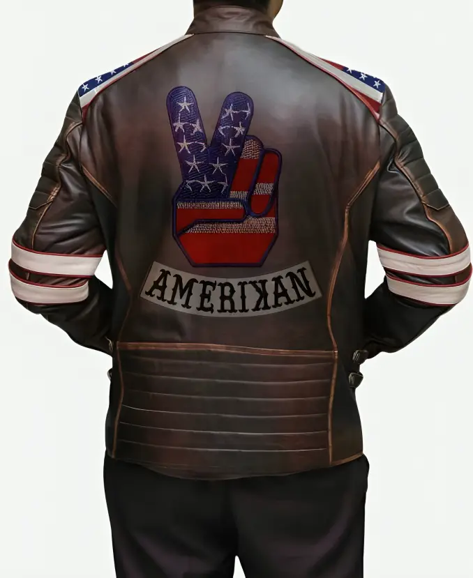 American Flag Brown Leather Jacket