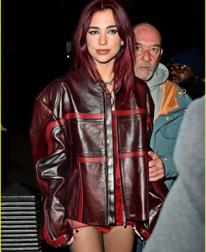 BRIT-Awards-2024-After-Party-Dua-Lipa-Maroon-Leather-Jacket