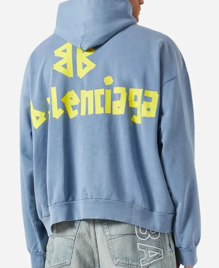 Balenciaga Tape Logo Sky Blue Hoodie Back