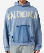 Balenciaga Tape Logo Sky Blue Hoodie Front